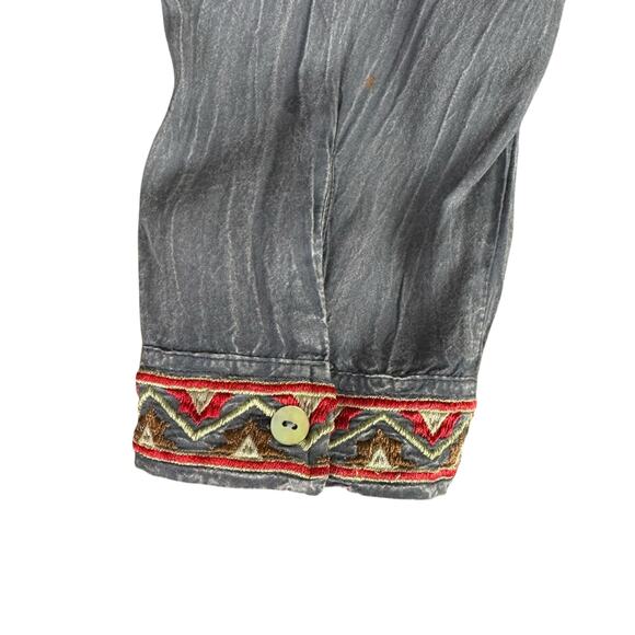 Scully Vintage Wash Gray Embroidered Button Up Long Sleeve Western Tunic Top - Picture 8 of 13